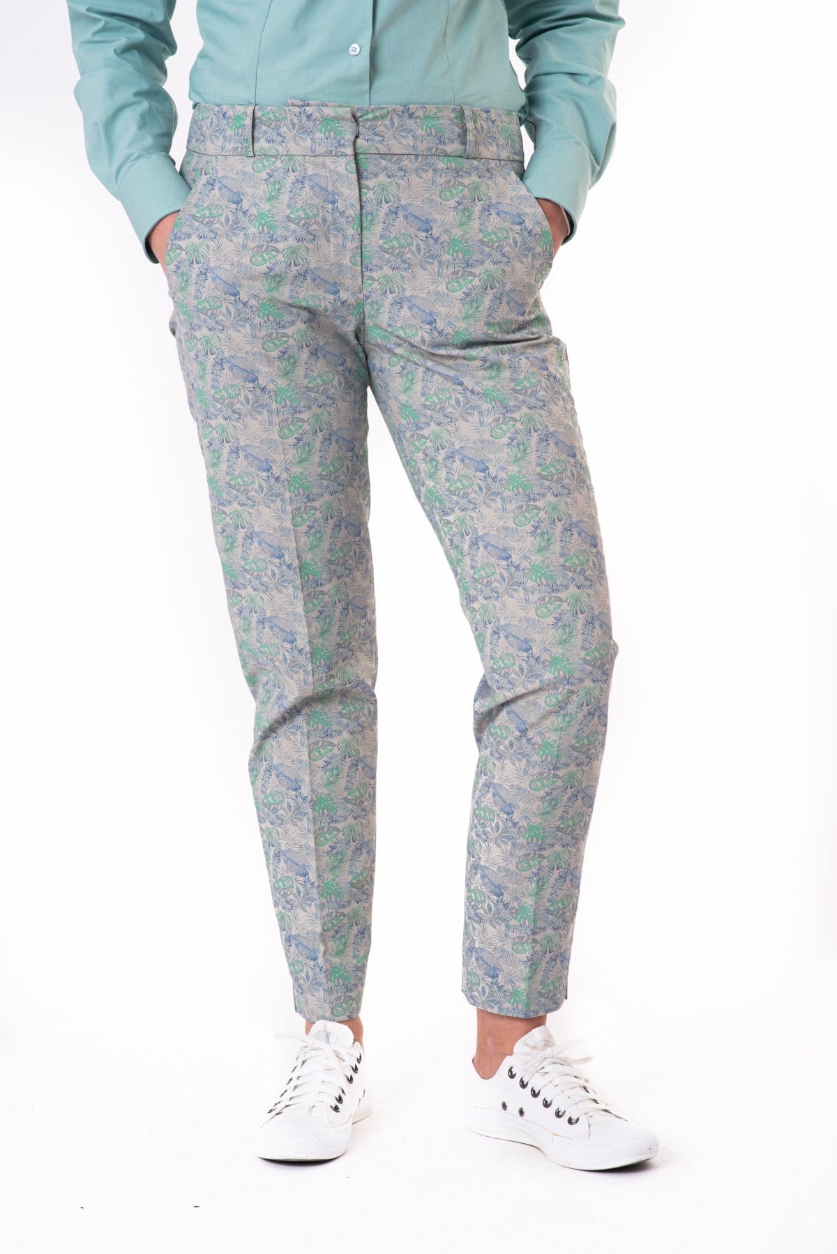 Eleganckie spodnie slim — Szary w liście, zdjęcie 8