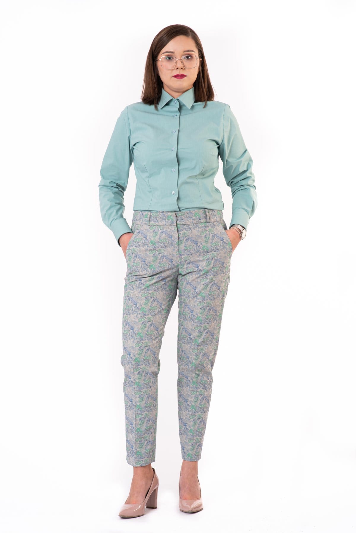 Eleganckie spodnie slim — Szary w liście, zdjęcie 5