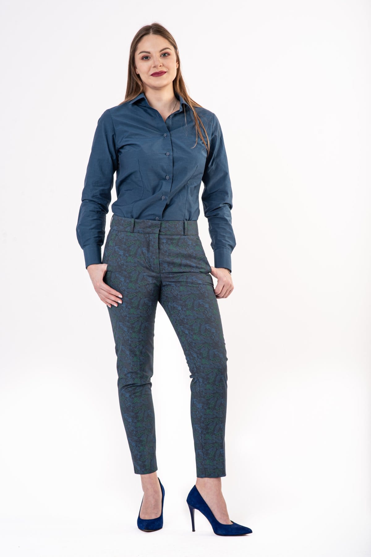 Eleganckie spodnie slim — Morski w liście, zdjęcie 2