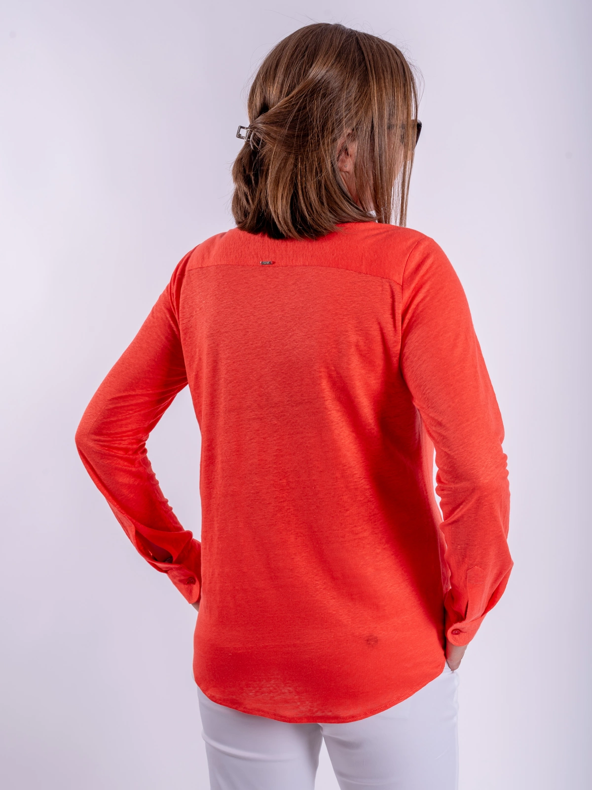 Lniana koszula z kokardą Halka — Czerwony, zdjęcie 6
