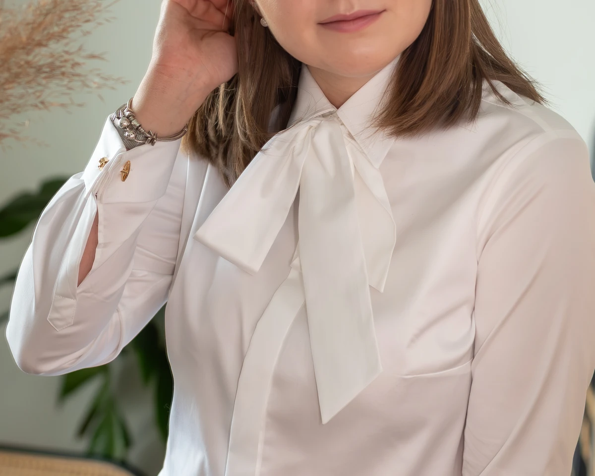 Koszula na spinki z kokardą Hilda — Biały, zdjęcie 3
